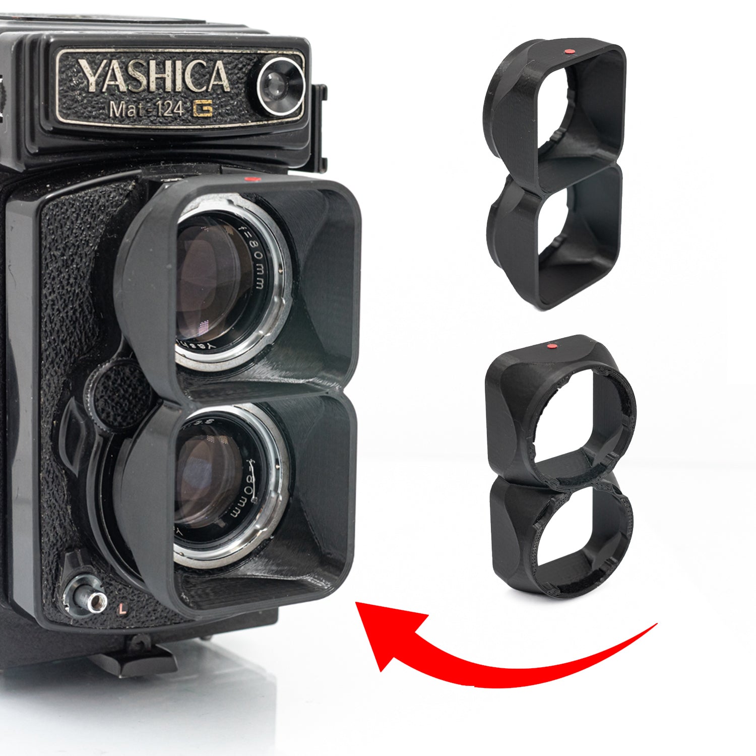YASHICA Mat-124G Bay-1フィルター　純正レンズフード付き Premium 3D Printed - DOUBLE LENS HOOD - for Yashica MAT 124G / Bay